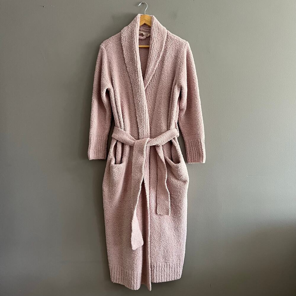 Soft Surroundings Pink Plush Shawl Collar Maxi Robe Womens M Pockets Cuffs